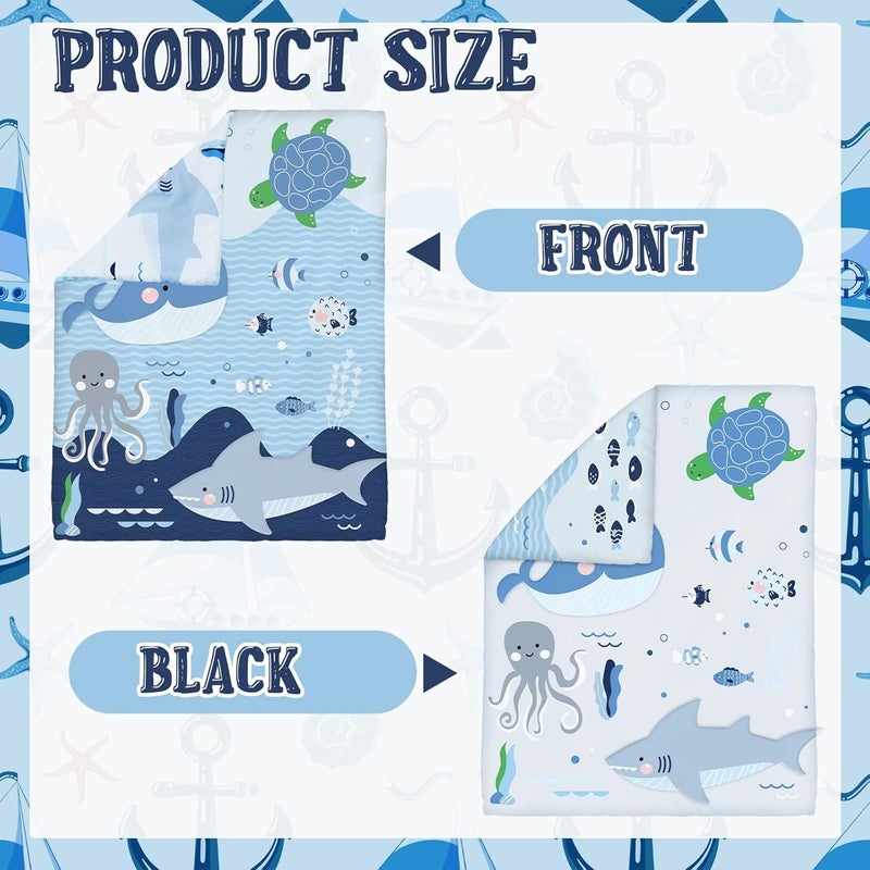 Rtteri 4 Pieces Baby Crib Bedding Set, Nursery Bedding Standard Size Soft Baby Bedding Set Including Crib Skirt, Blanket, Sheet and Diaper Stacker for Girls and Boys(Whale) - Image 4